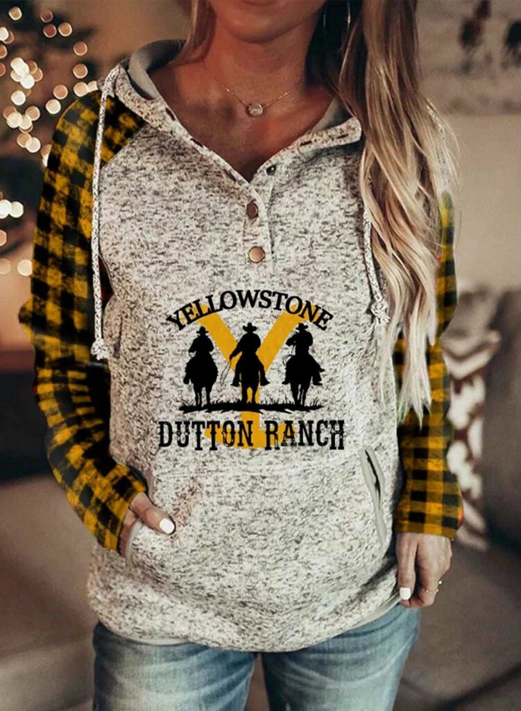 Women's Yellowstone Dutton Ranch Tv Shows Hoodies Letter Color Block Long Sleeve Casual Pocket Hoodie