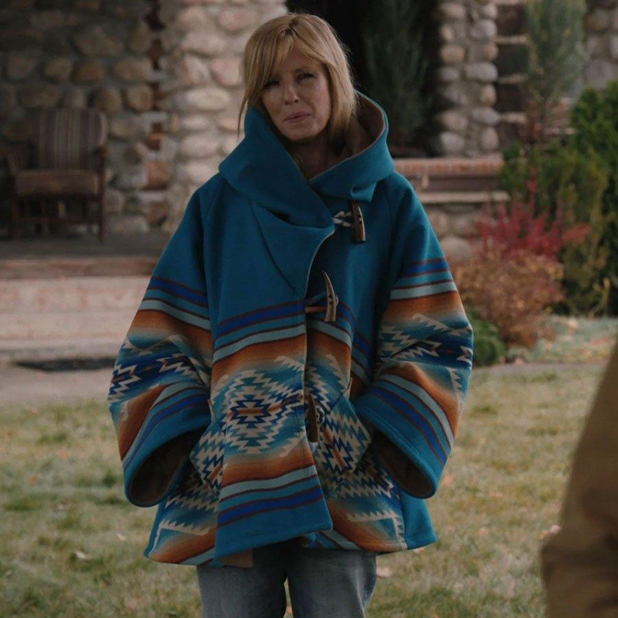 spinpaper Yellowstone Beth Dutton Blue Hooded Wool Coat