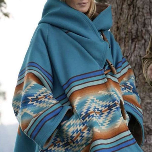Women's Beth Dutton Poncho ?C Yellowstone Kelly Reilly Fleece Blend Blue Hood Coat White